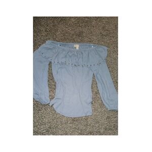 MICHAEL KORS‎ Chambray Off The Shoulder Top Women M Long Sleeve Ruffle Grommet